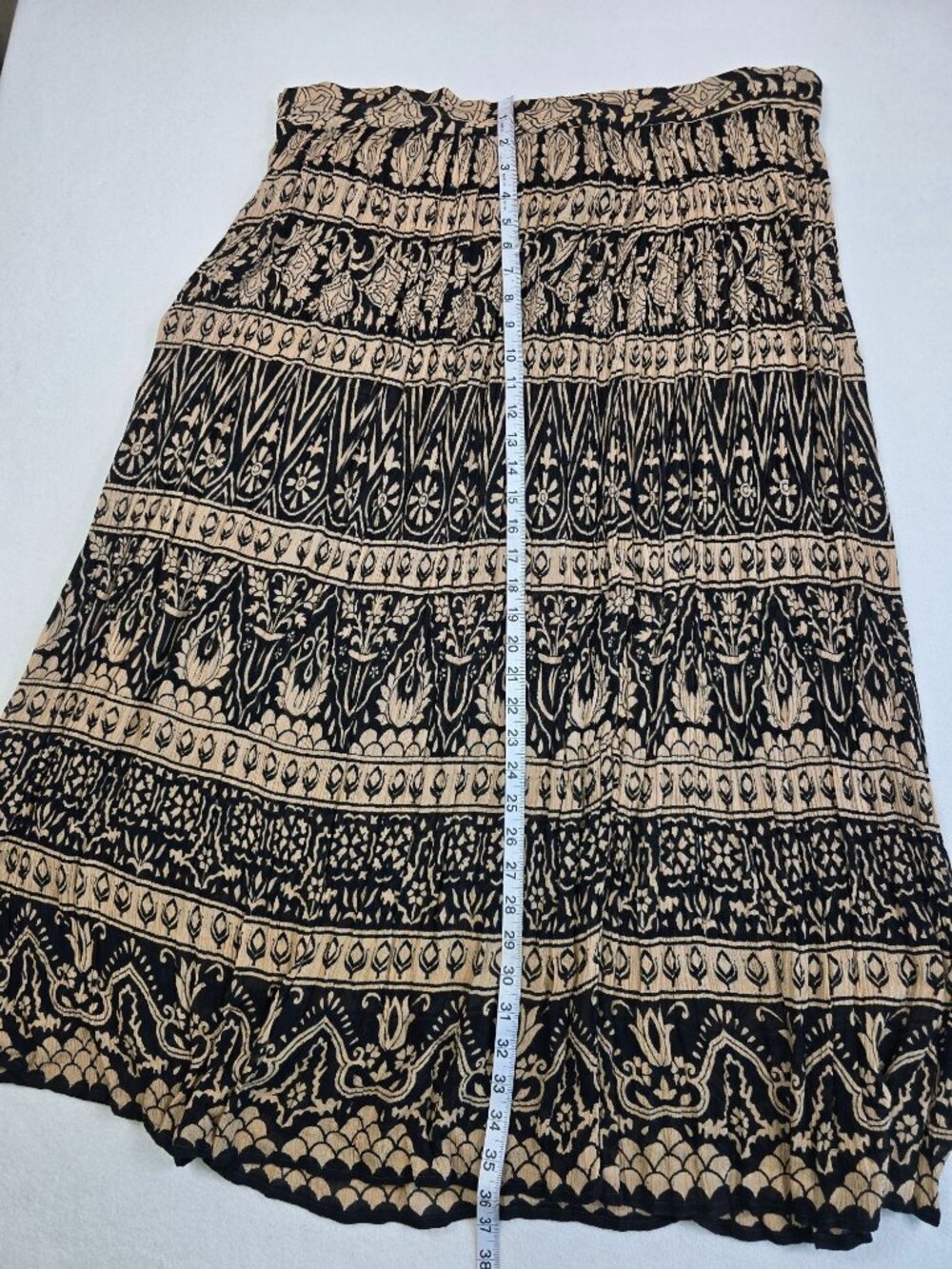 Vintage Patchouli One Size Boho Broomstick Maxi Skirt Black & Beige Indian Print - Picture 4 of 4